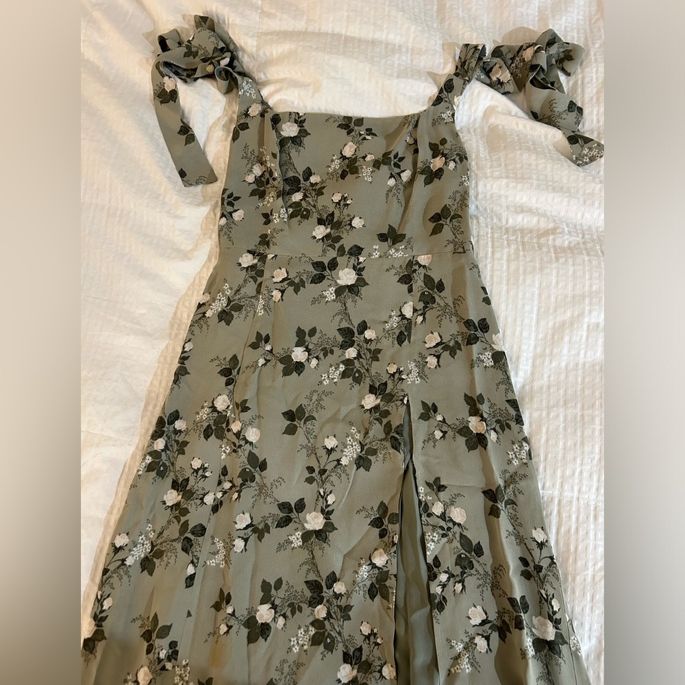 Reformation Floral Midi Dress in Green and White